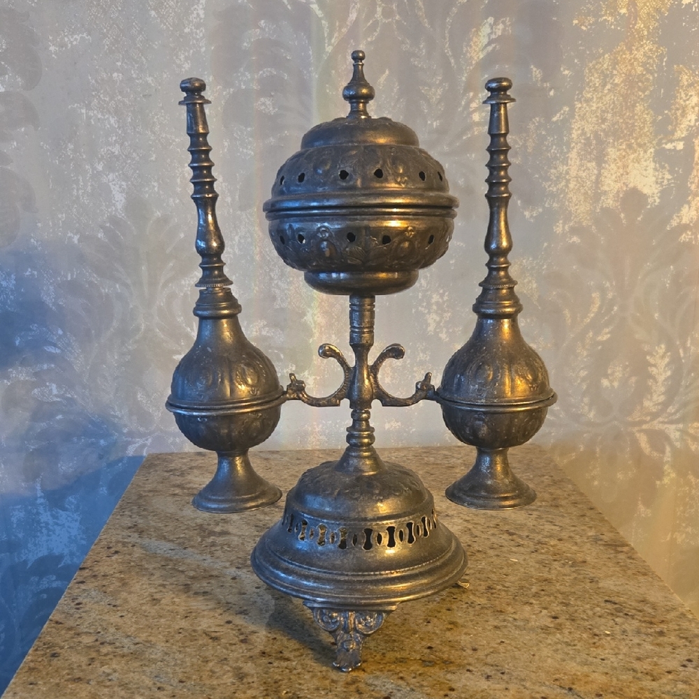 Vintage Moroccan Incense Burner With Rosewater Sprinkler Bottles